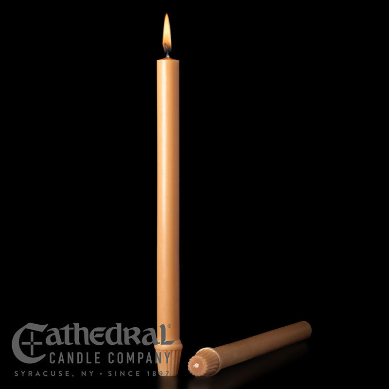 7/8" x 12" Self Fitting End - Unbleached 100% Beeswax Altar Candle - box of 24