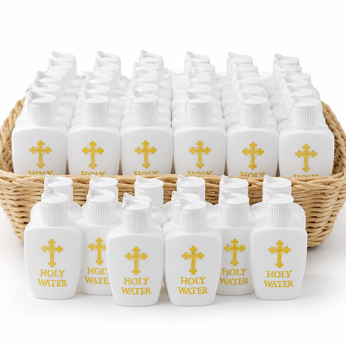 2 oz. Gold Stamped Holy Water Bottle – Bulk 100