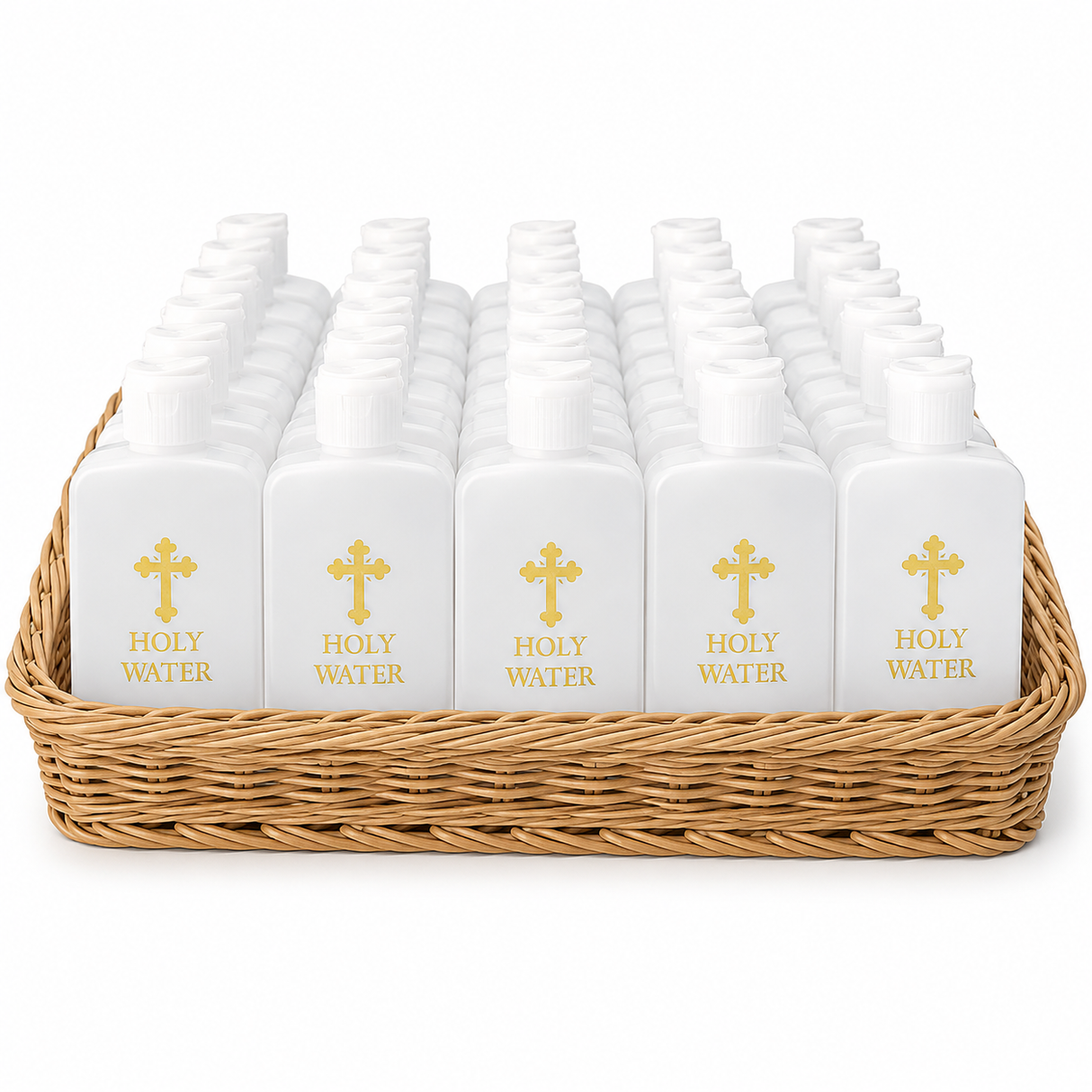 4 oz. Plastic Gold Stamped Holy Water Bottle – Bulk 100