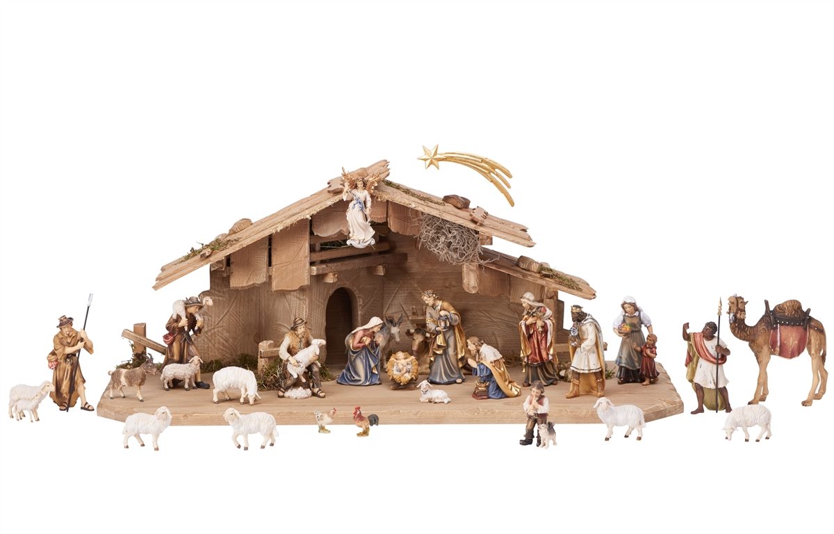 29 Piece Wood Carved Nativity with Holy Night Stable - Kostner by Pema