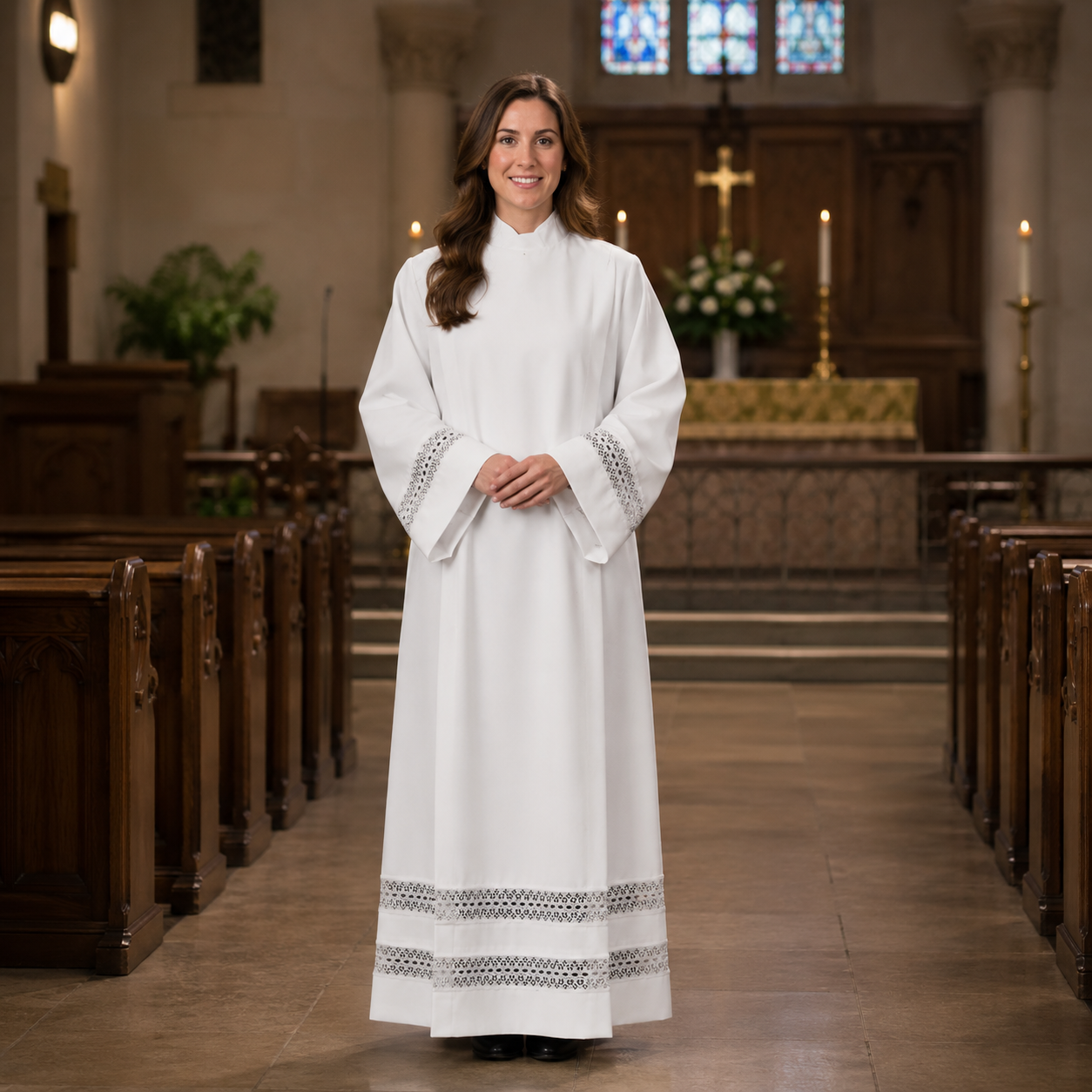 Beau Veste Women's Alb – 2" Lace Bands | Polyester Linen Weave