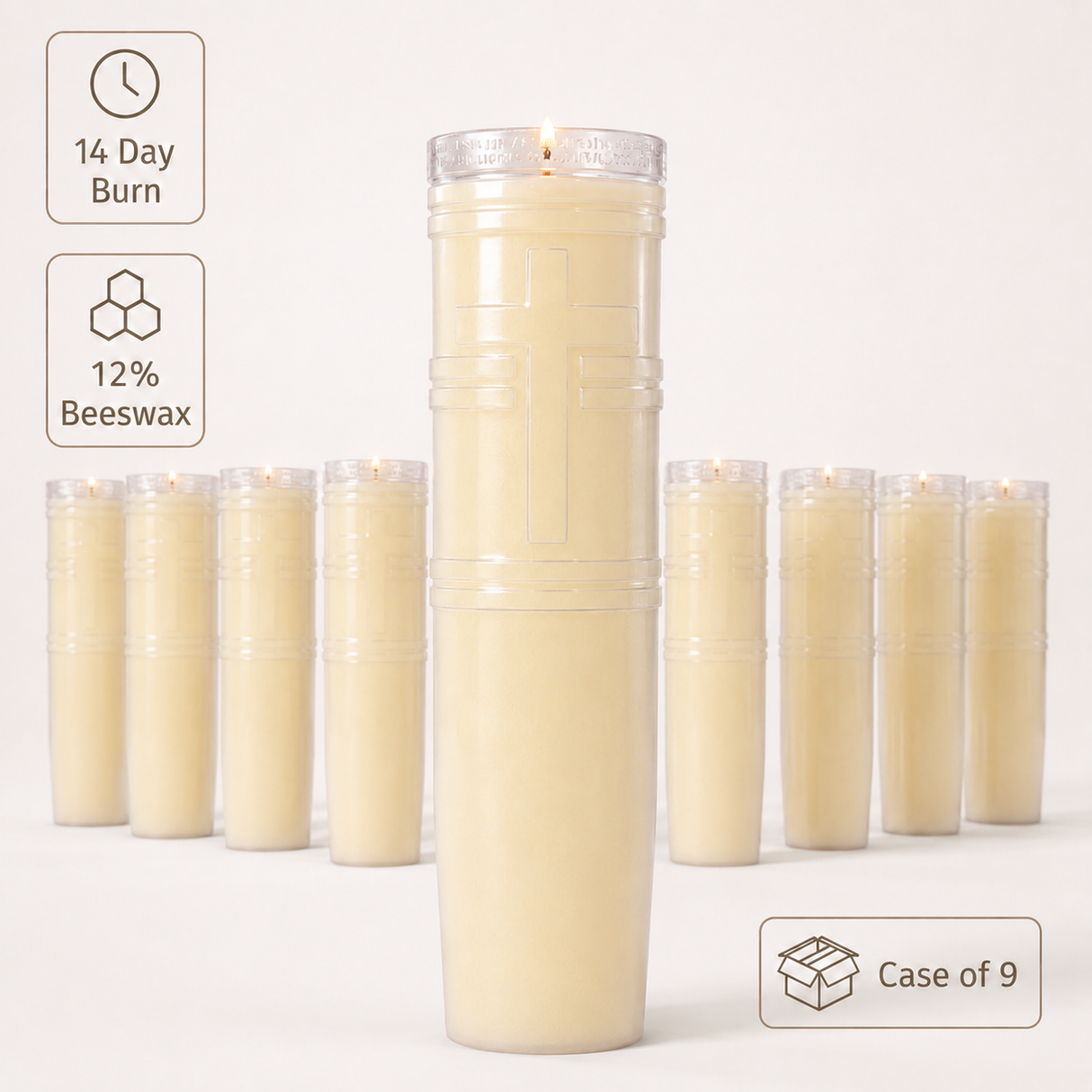 Dadant 14 Day Plastic Sanctuary Candle – 12% Beeswax – Case of 9