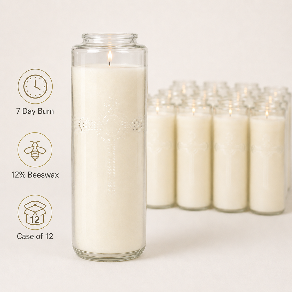 Dadant 7-Day Sanctuary Candle | 12% Blended Beeswax | Bottleneck Glass | Case of 12