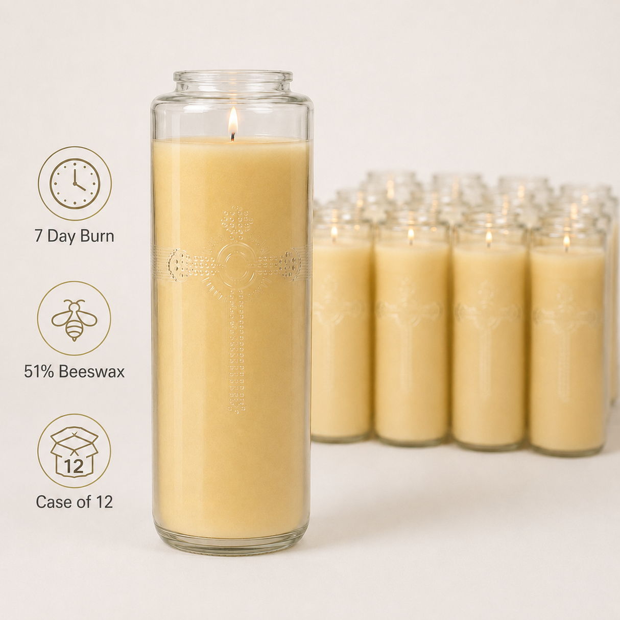 Dadant 7-Day Sanctuary Candle | 51% Beeswax | Bottleneck Glass | Case of 12
