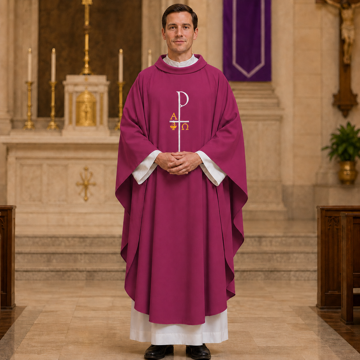 Harbro Washable Chasuble – Alpha Omega & Tau Rho Motif