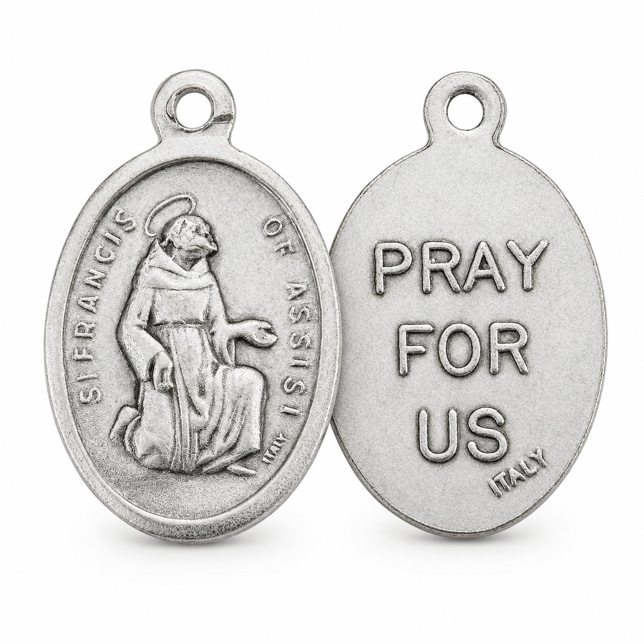 1" Oval Antiqued Silver Oxidized Saint Francis of Assisi Medal – Made in Italy – 100 Pack
