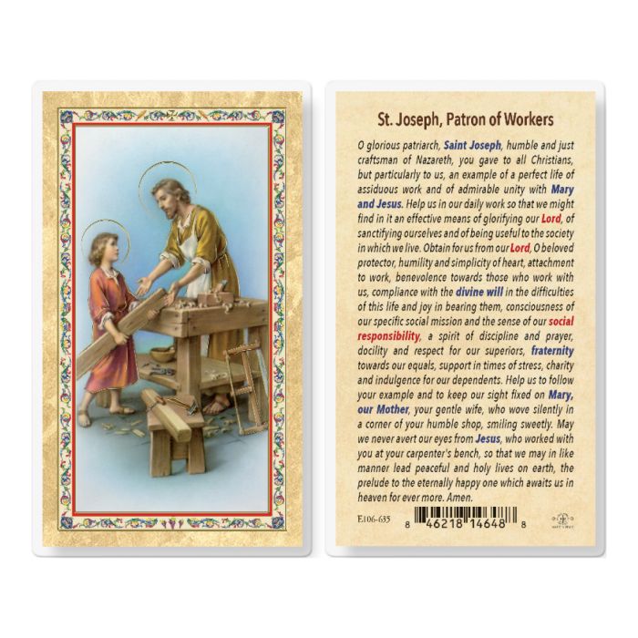 Saint Joseph the Worker Gold-Stamped Laminated Holy Card – Made in Italy – Pack of 25