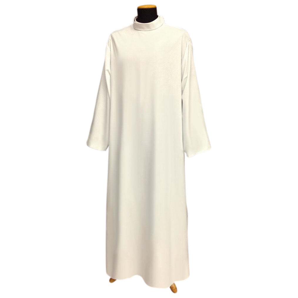 Pure White Alb with Shoulder Zipper | 100% Polyester