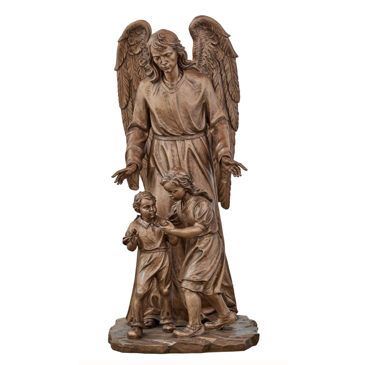 Outdoor Statue of a Guardian Angel with Two Children - 48"