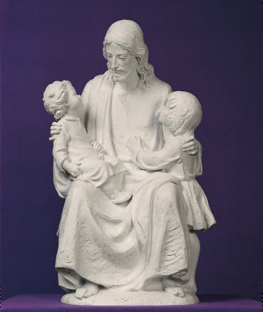 Outdoor Statue of Jesus with Two Children