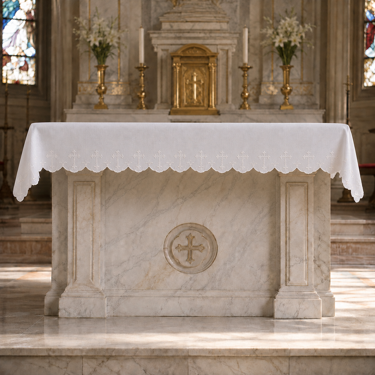 Altar Cloth | 100% Pure Linen | White Embroidery | Style 1009