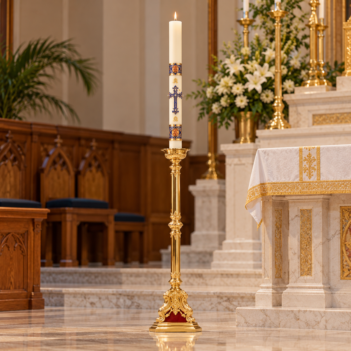 48" Baroque Paschal Candlestick – Polished Brass | Adrian Hamers