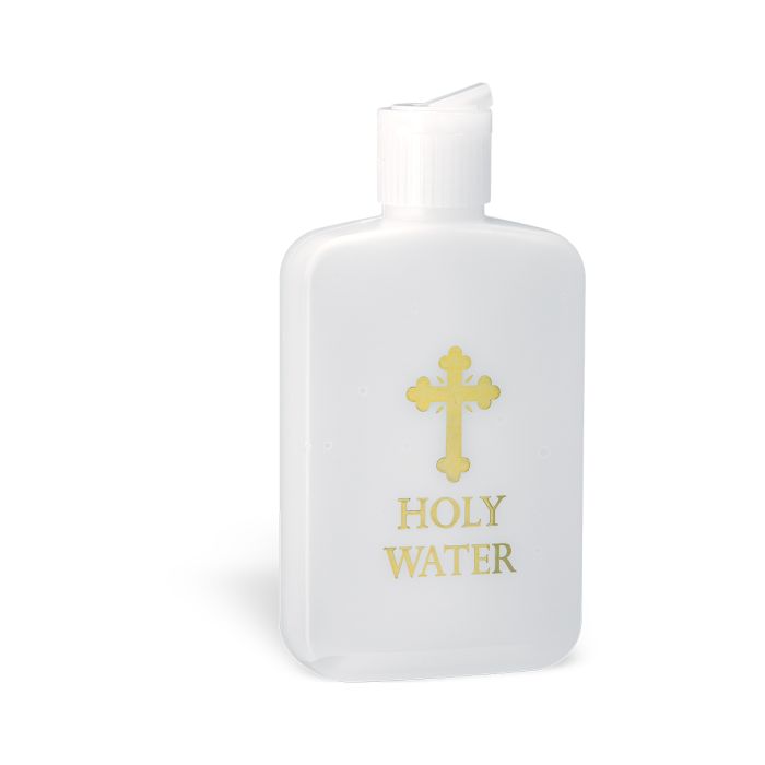 4 1/2" 4 oz. Plastic Gold Stamped Holy Water Bottle
