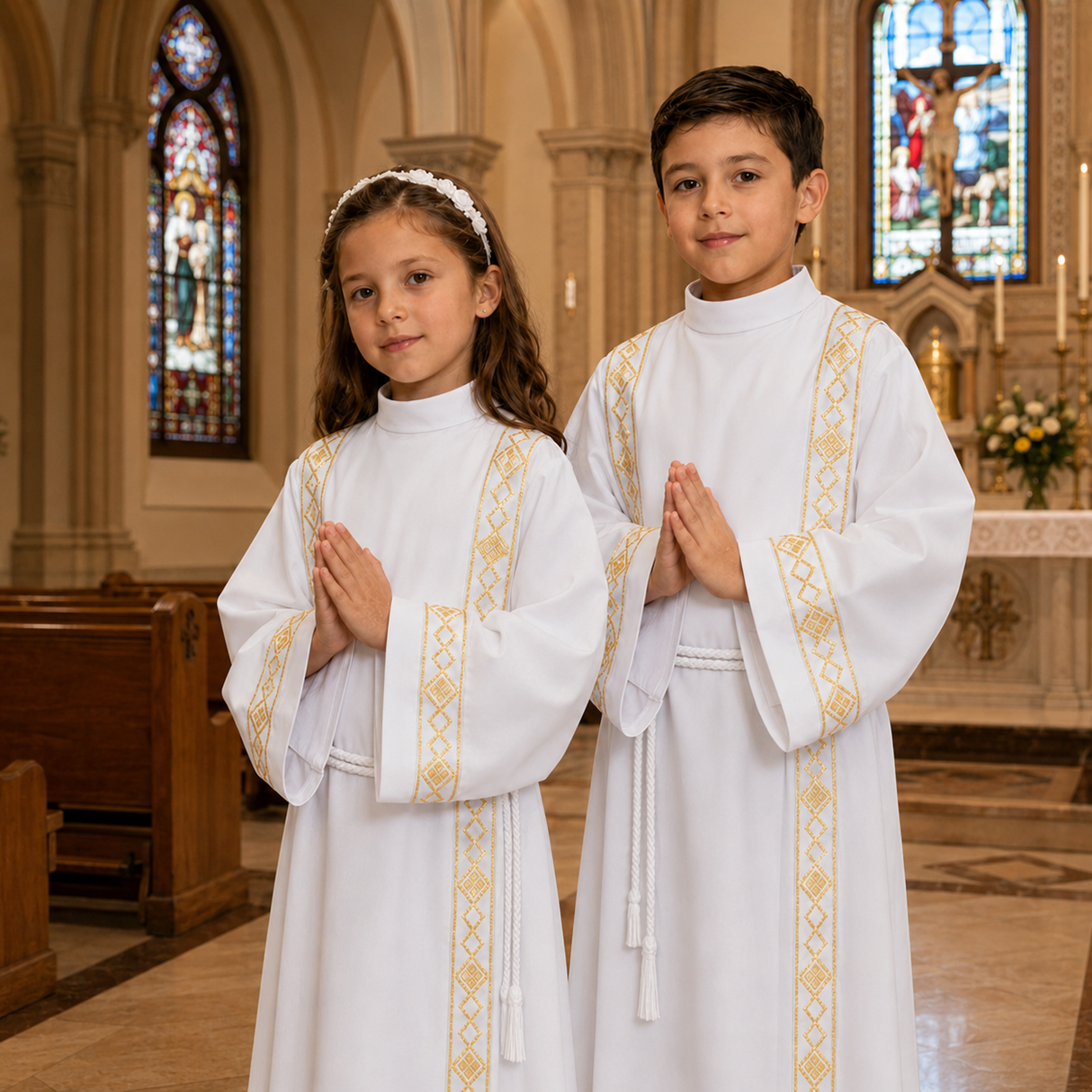 Altar Server Alb | Easy Care Polyester | Gold Banding