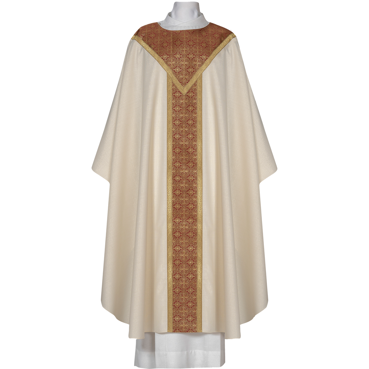 White Chasuble with Red Napoli Brocade Banding - Arte/Grosse