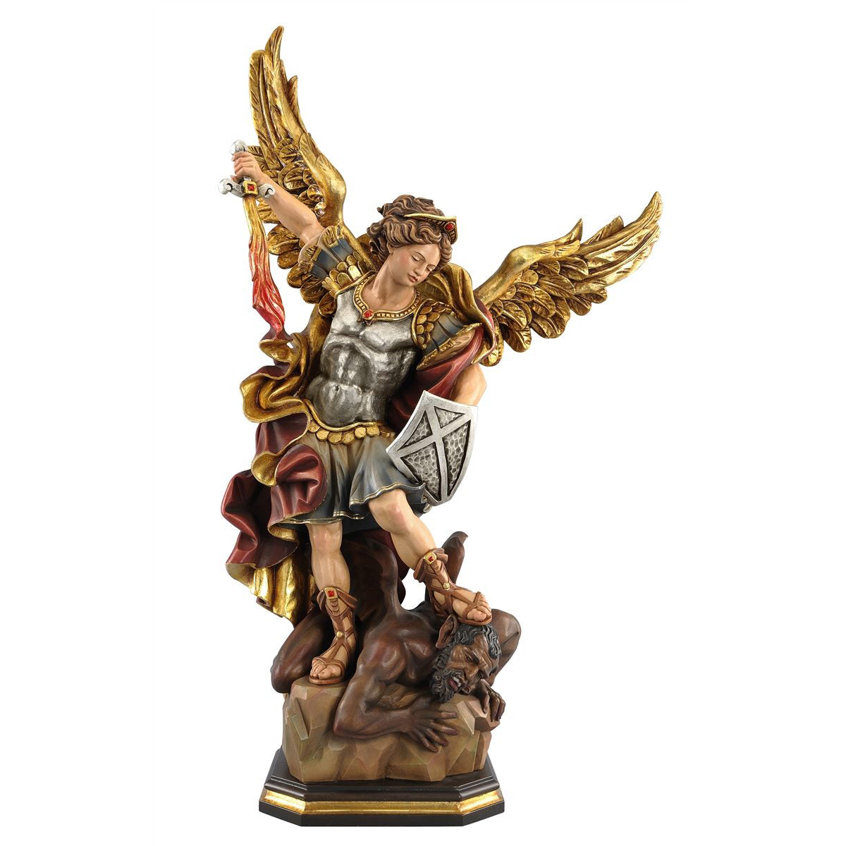 Wood Statue of St Michael the Archangel Defeating Satan