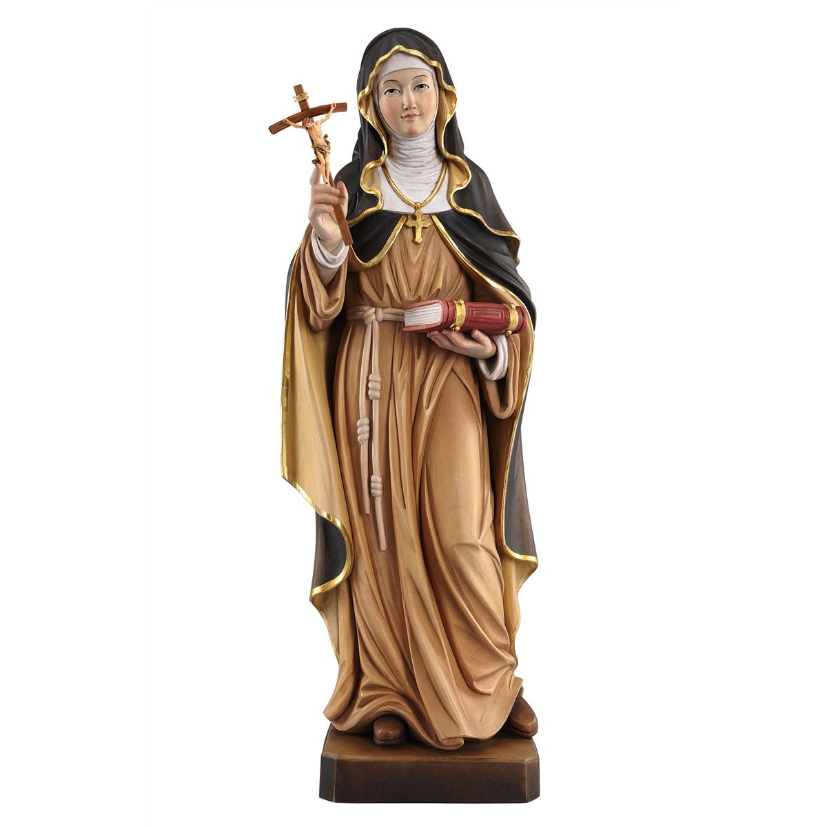 Wood Statue of Saint Monica holding Crucifix and Book