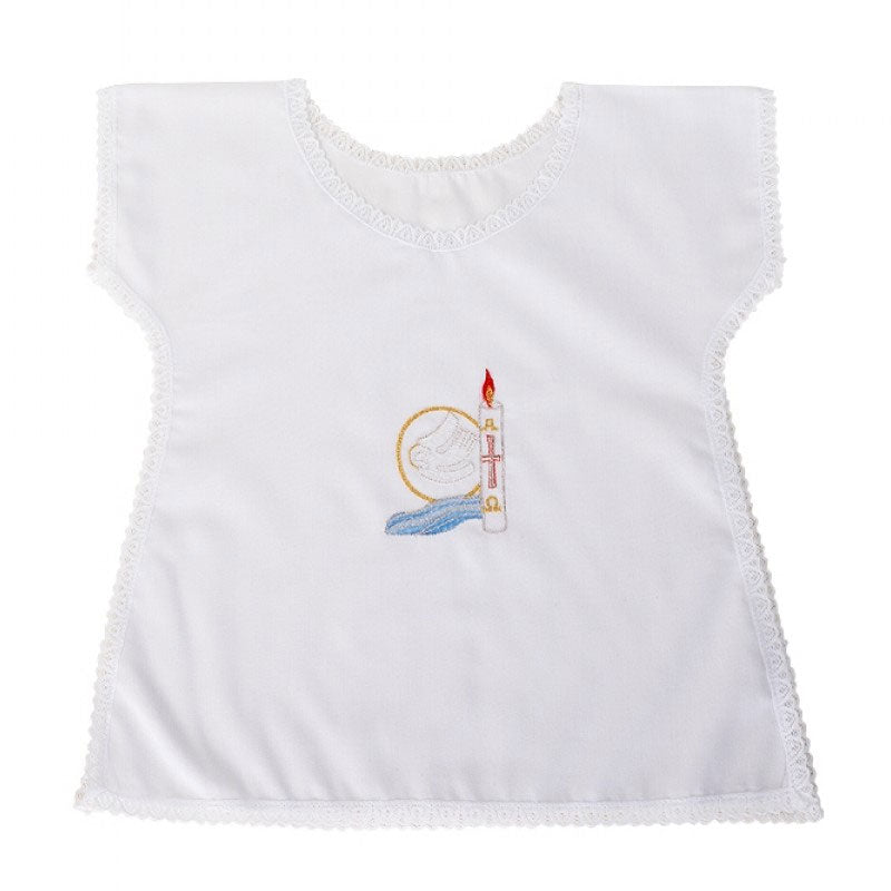 Baptism Bib with Embroidered Dove | Alpha Omega Candle | Water Motif