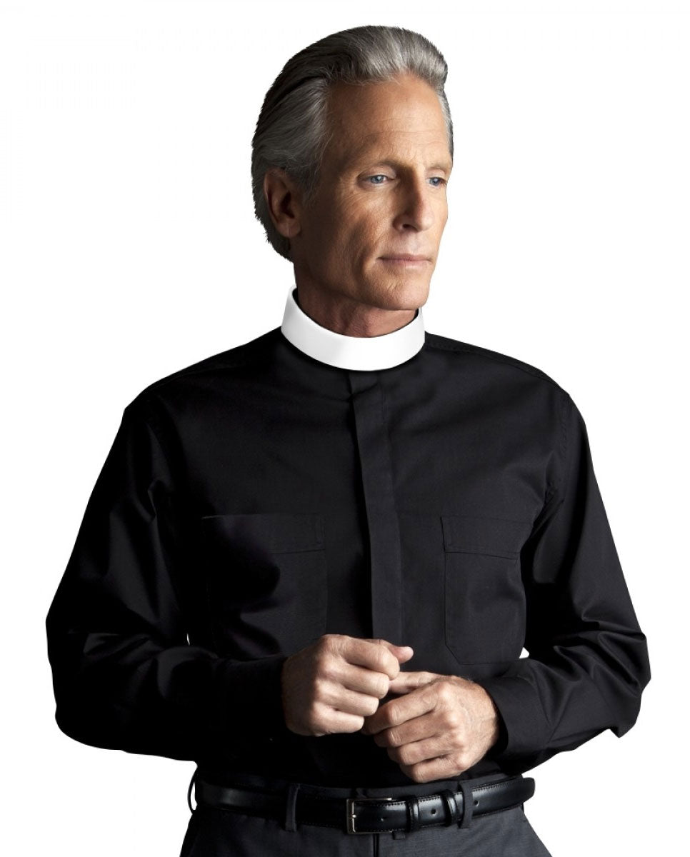 Men's Black Long Sleeve Banded Collar Clergy Shirt Men's Black Long Sleeve Banded Collar Clergy Shirt