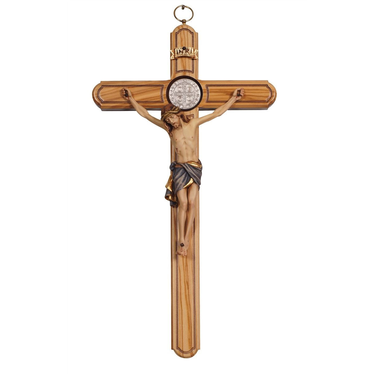 Wood Carved St Benedict Crucifix | Olive Wood | Siena