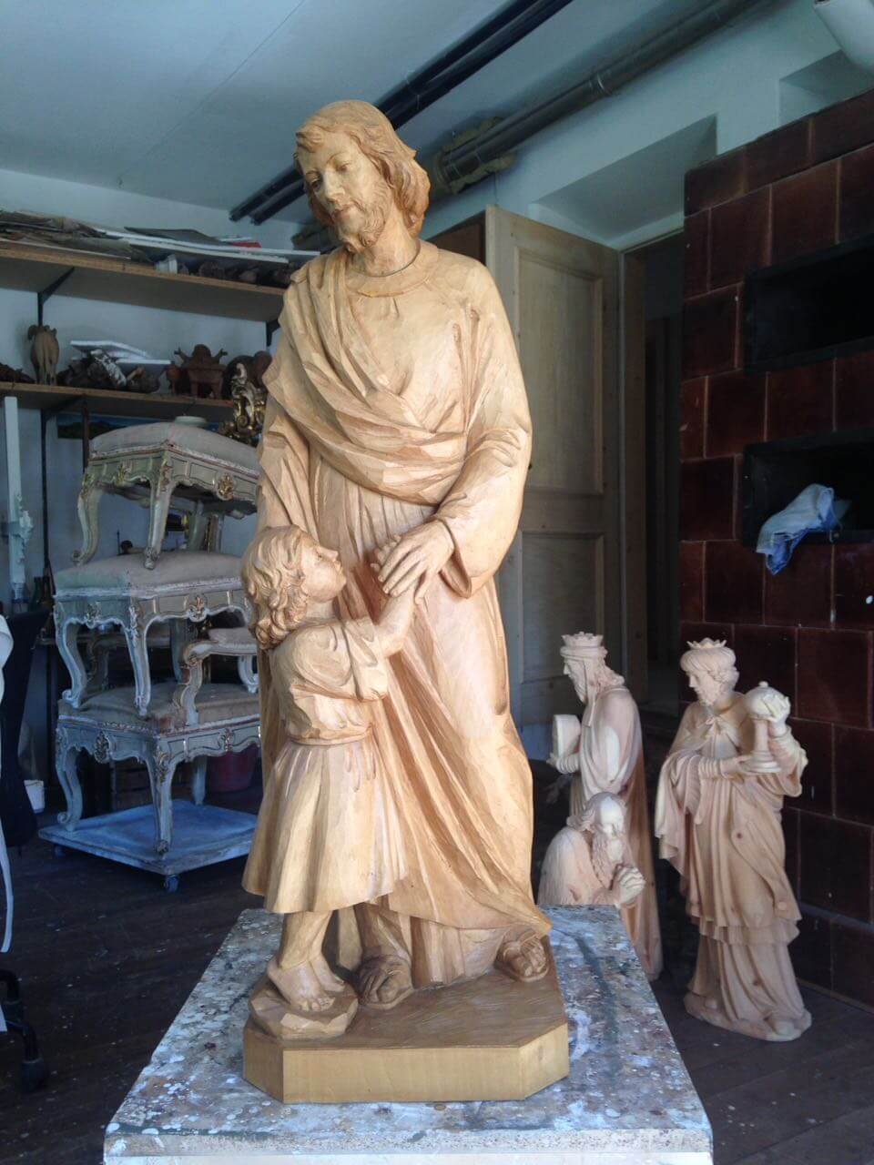 St Joseph with Child Jesus | Wood Carved Statue