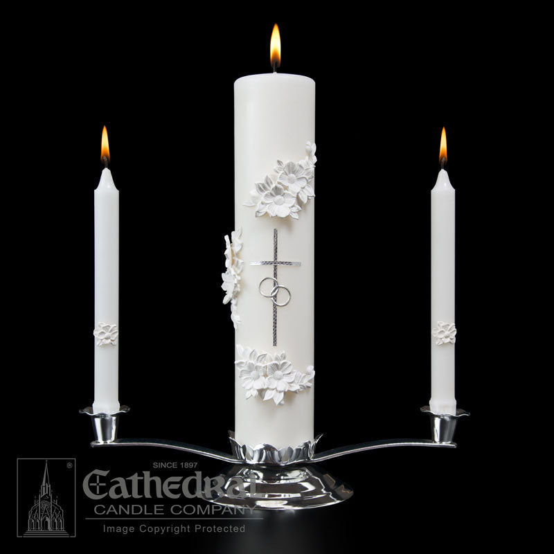 Wedding Unity Candle Set Silver And White 5348