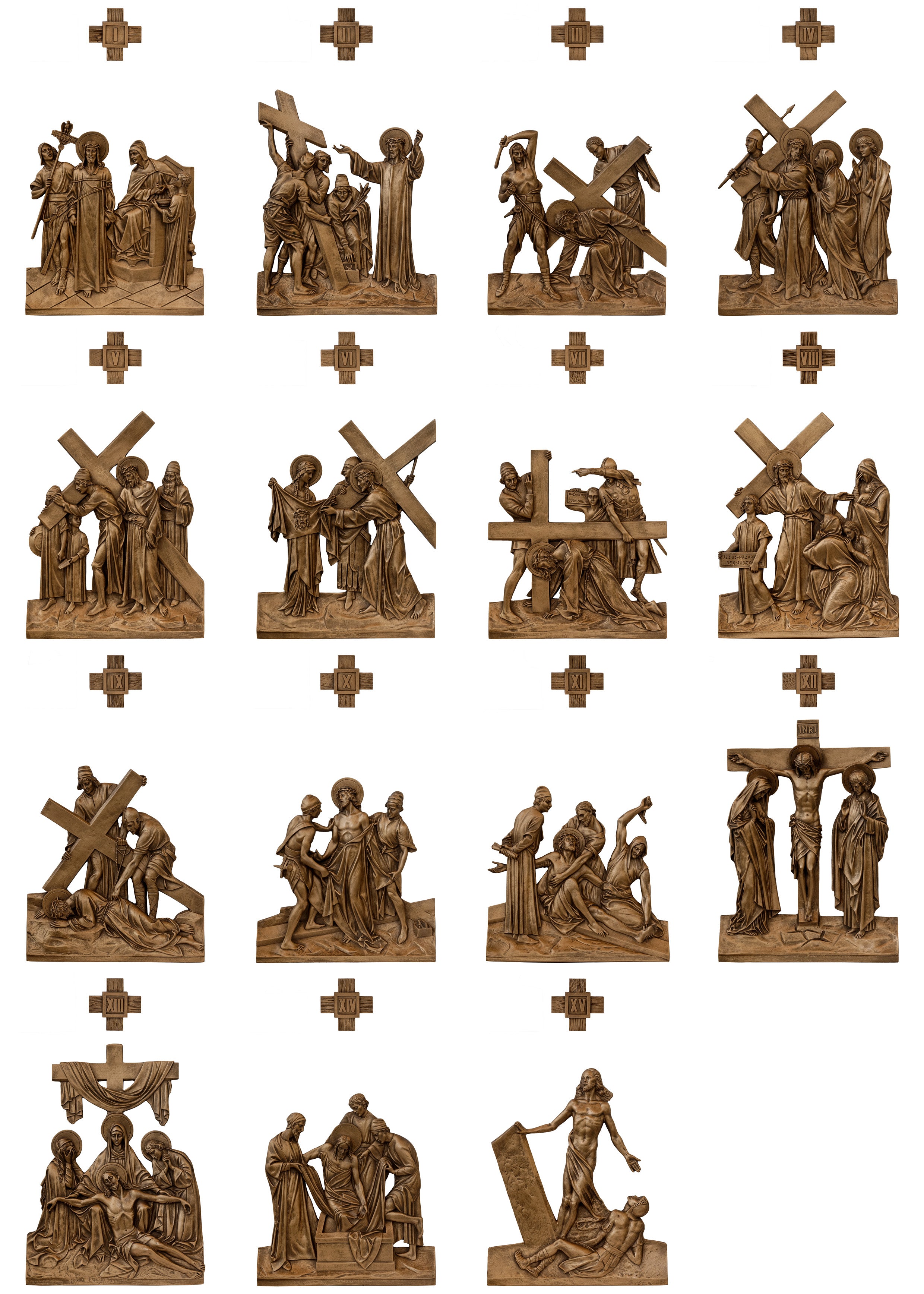 Set of 14 Stations of the Cross - Bronze Fiberglass