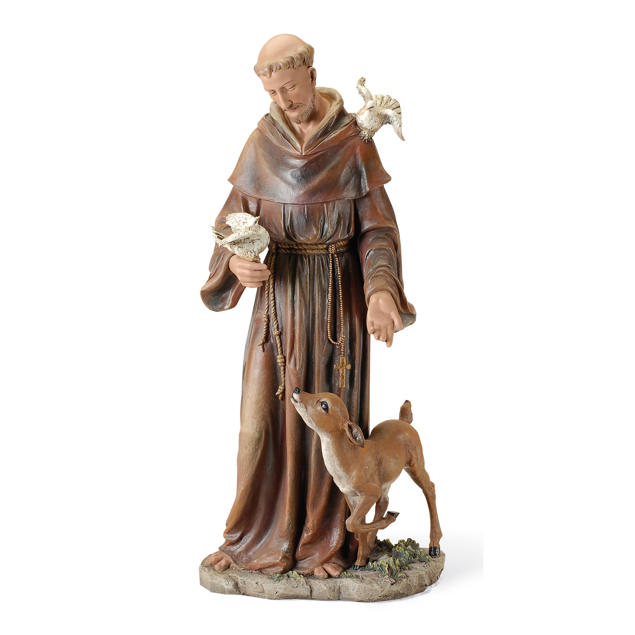 St Francis of Assisi with Doves and Deer Statue - 36 inch