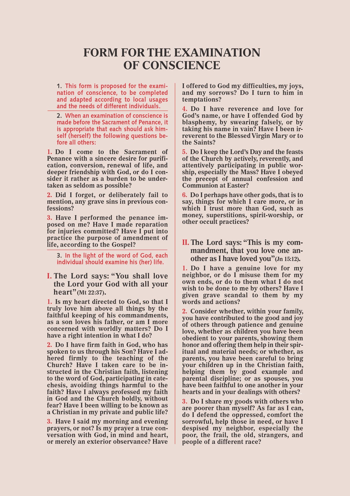 Examination of Conscience Card - pack of 30
