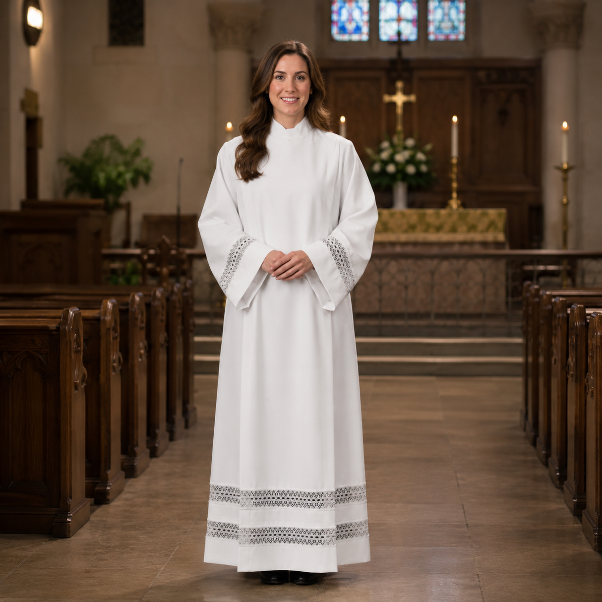 Beau Veste Women's Alb – 2" Lace Bands | Polyester Linen Weave