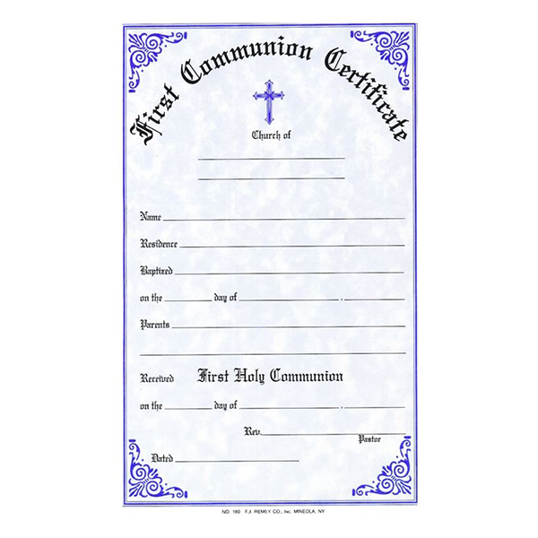 #180 Communion Certificate