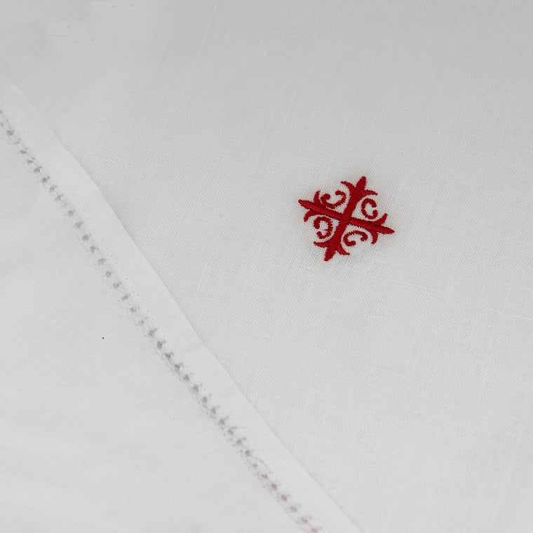 Pure Linen Mass Linens Embroidered with Red Cross and Vines Motif