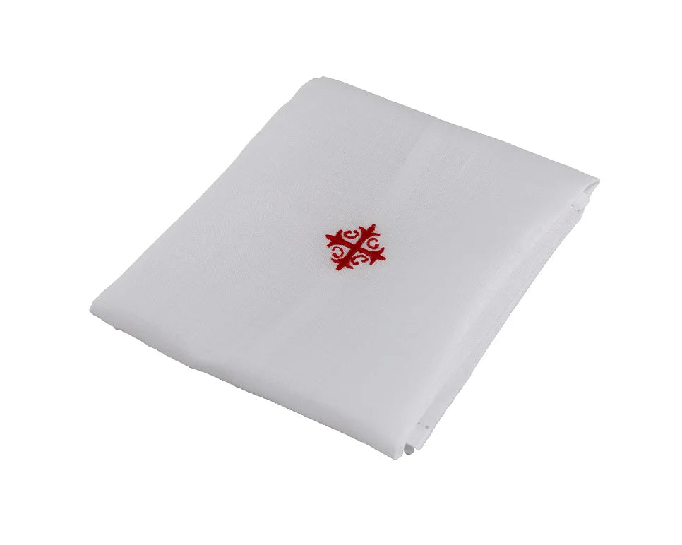 Linen Cotton Mass Linens Embroidered with Red Cross and Vines Motif