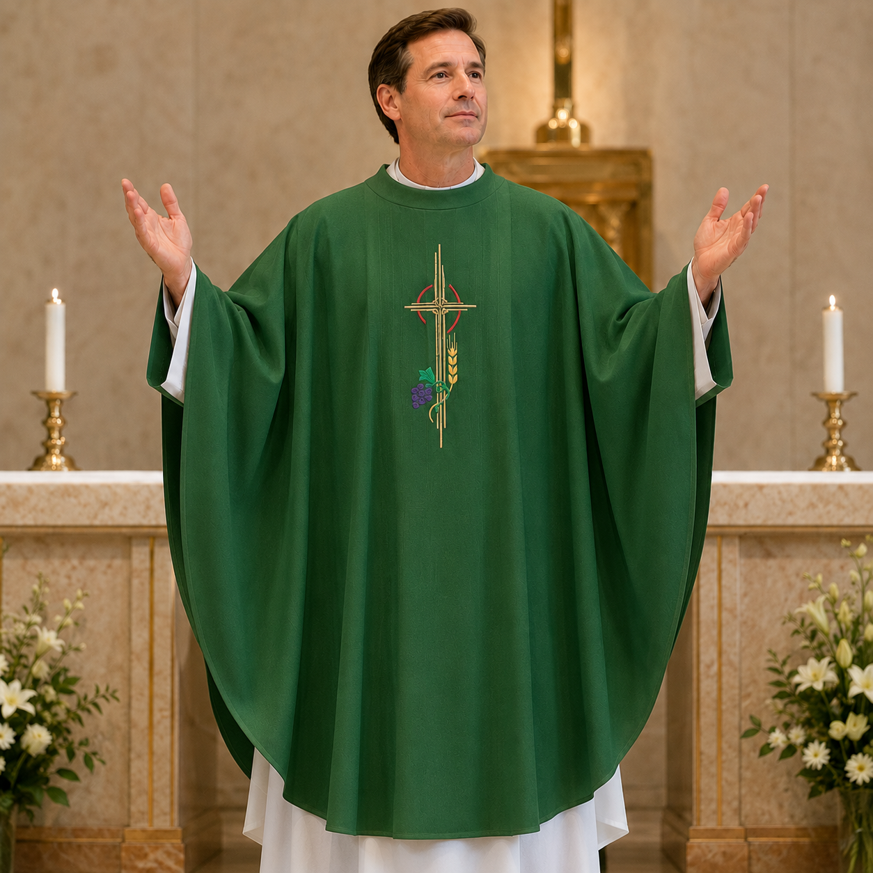 Harbro Washable Chasuble – Cross, Grapes & Wheat Motif