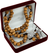 Olive Wood Rosary with St. Benedict Medal – Holy Land Jerusalem, Italian Crucifix