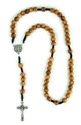 Olive Wood Rosary with St. Benedict Medal – Holy Land Jerusalem, Italian Crucifix