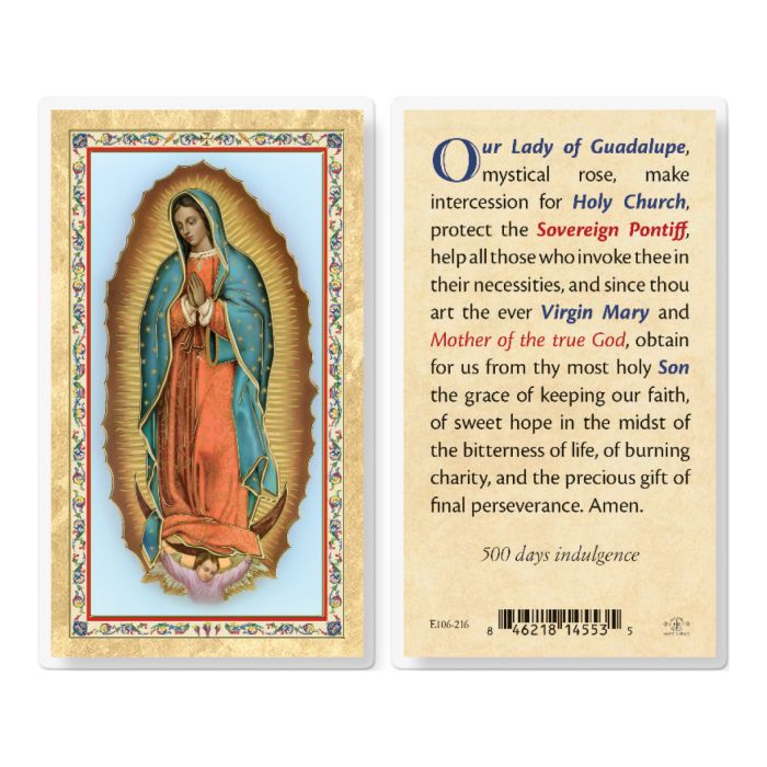 Our Lady of Guadalupe Mystical Rose Gold-Stamped Laminated Holy Card – Made in Italy – Pack of 25