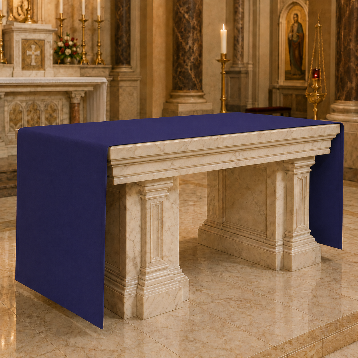Sarum Blue Altar Cloth | Polyester Linen Weave