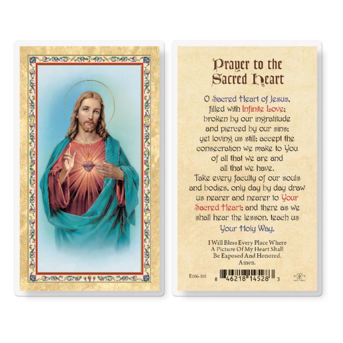 Sacred Heart of Jesus Gold-Stamped Laminated Holy Card – Pack of 25