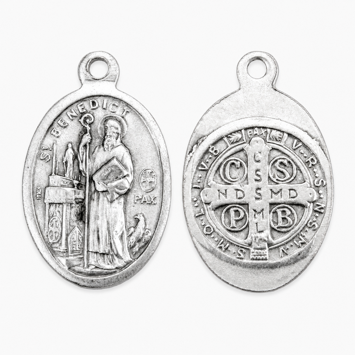 1" Oval Antiqued Silver Oxidized Saint Benedict Medal – Made in Italy