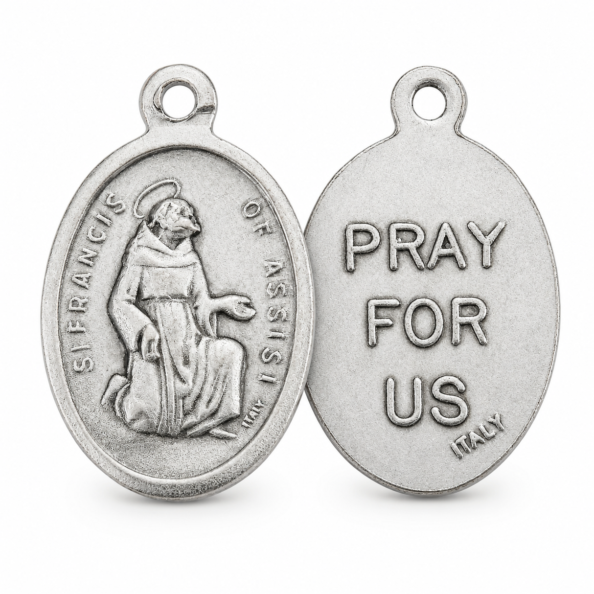 1" Oval Antiqued Silver Oxidized Saint Francis of Assisi Medal – Made in Italy – 100 Pack