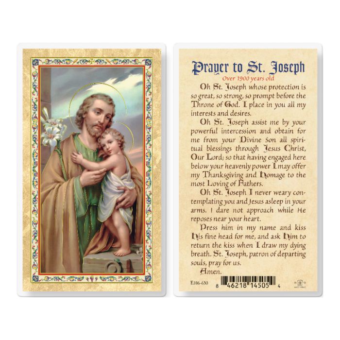 Saint Joseph Gold-Stamped Laminated Holy Card – Pack of 25
