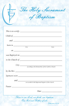 Baptism Certificate Pad Of 50, PA200