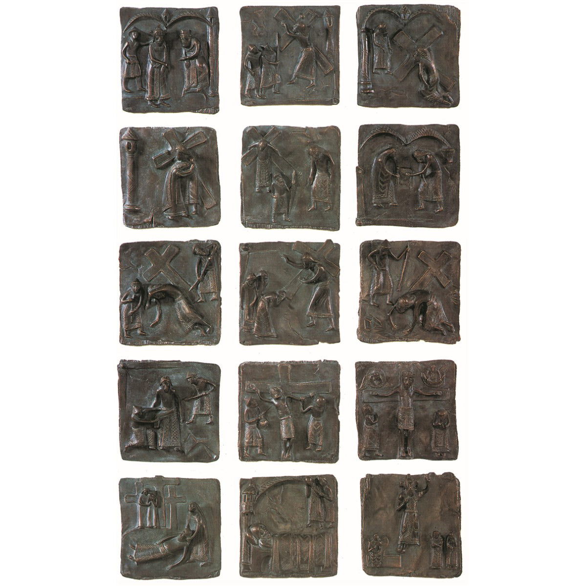 Set of 14 Stations of the Cross in Antique Bronze Fiberglass