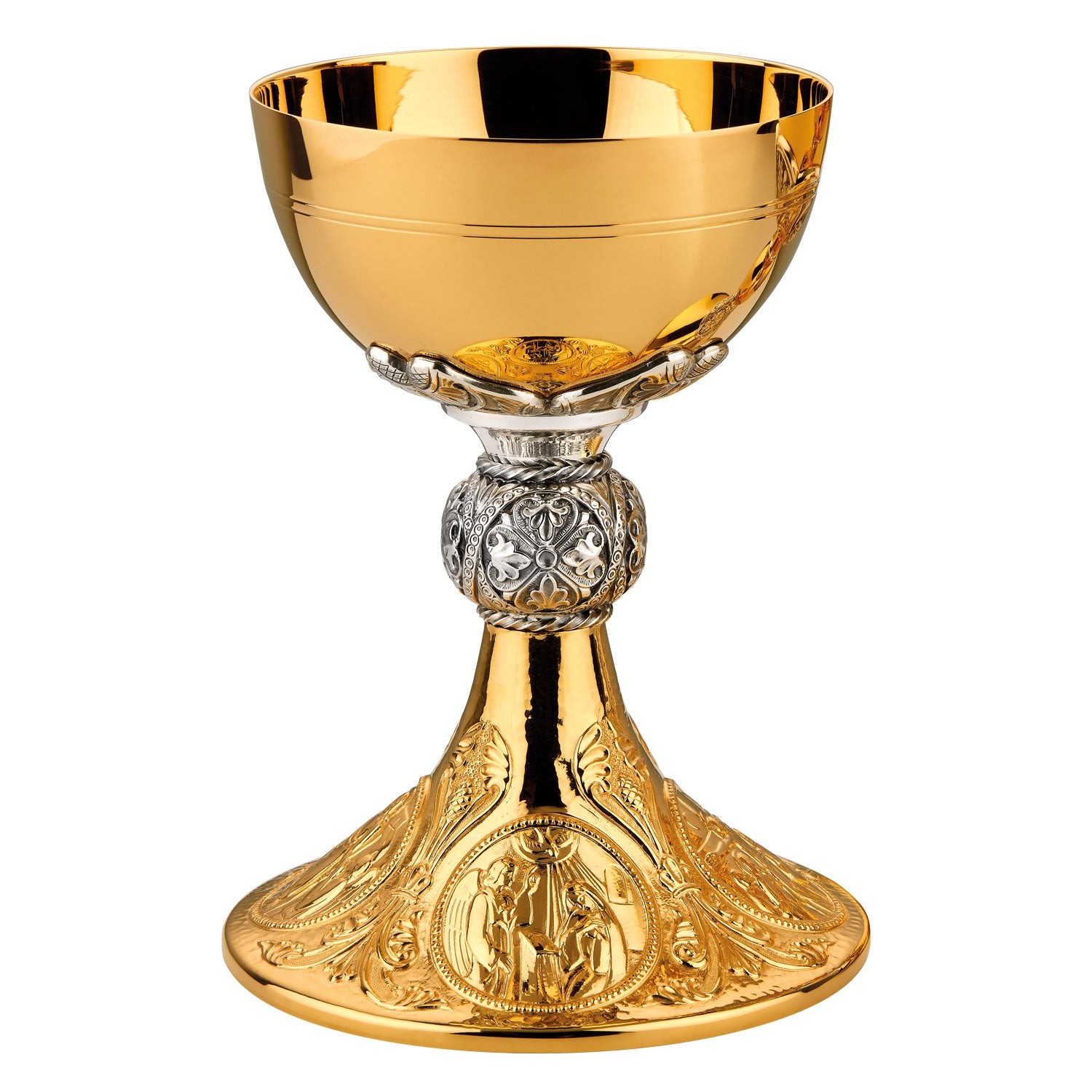 Gold Chalice with floral motifs and medallions depicting the Annunciation, Last Supper, Crucifixion and Resurrection