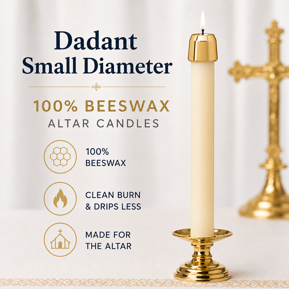 Dadant 100% Beeswax Altar Candles – Small Diameter