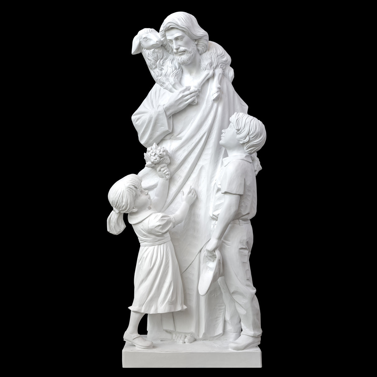 Outdoor Statue of The Good Shepherd with Children - 48"