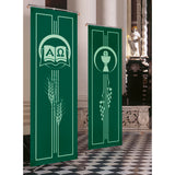 Green Church Banner with Eucharist Motif