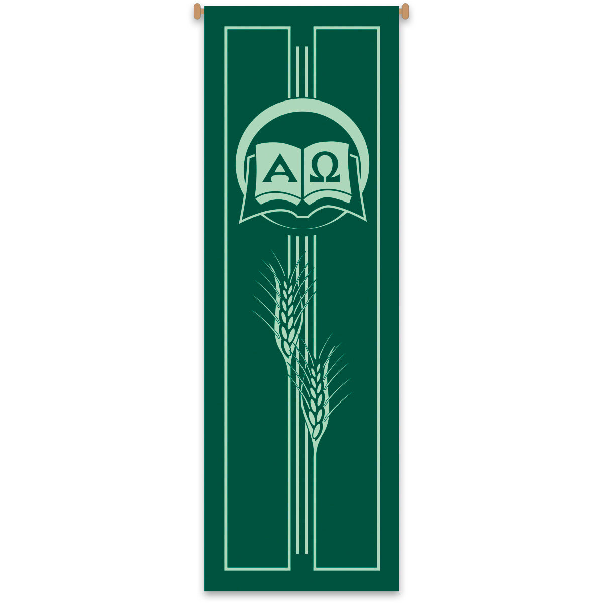 Green Church Banner with Alpha Omega and Wheat Motif