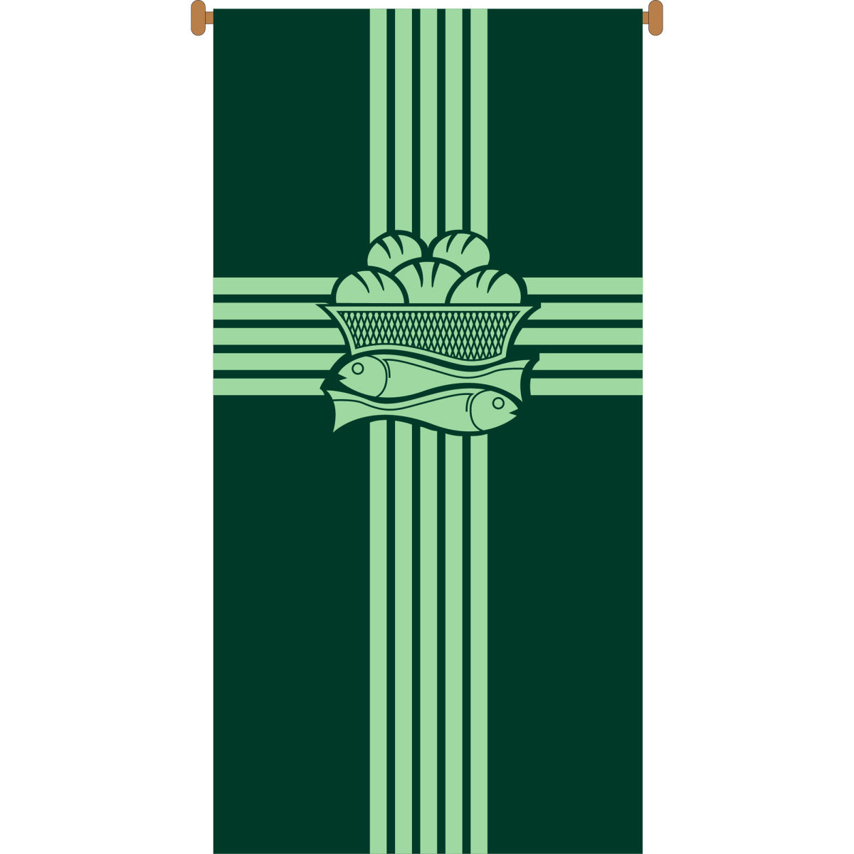 Printed Church Banner with Cross, Loaves and Fish Motif